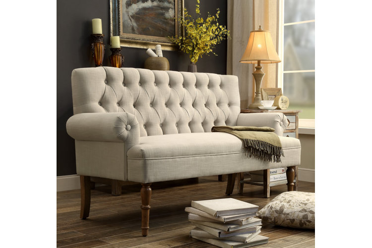 High back settee with outlet arms